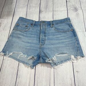 Levi's 501 Cotton Button Fly Jean Denim Shorts Distressed 31